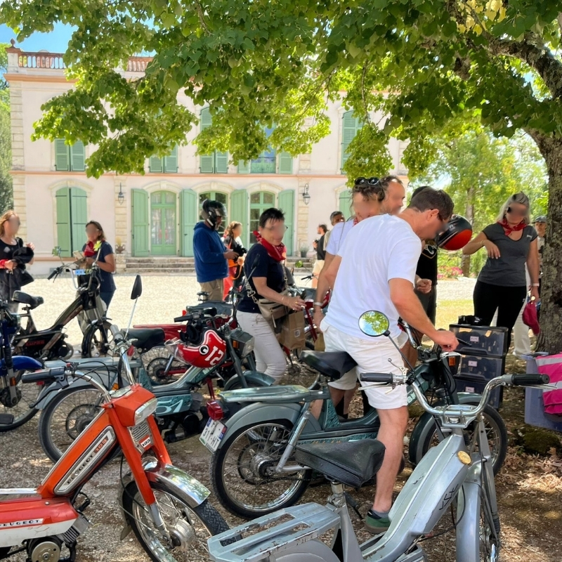 Groupe de cyclistes et vélos en extérieur